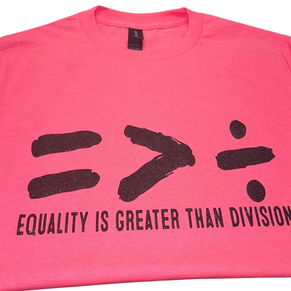 Equality is Greater Than Division T-Shirt, Pink, Math Symbol Graphic Tee,SIZE S